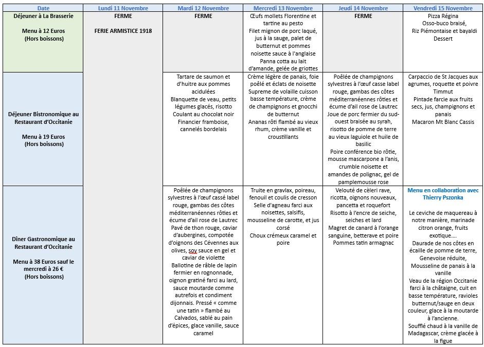 6 menus 11 novembre
