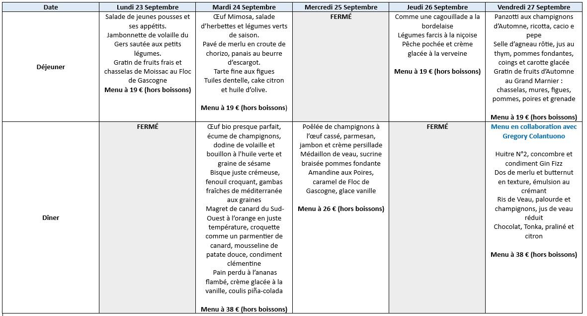 Menu 23 septembre