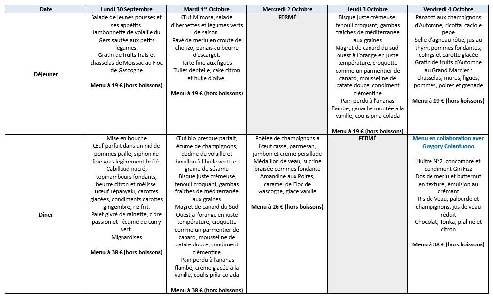 Menu 30 septembre